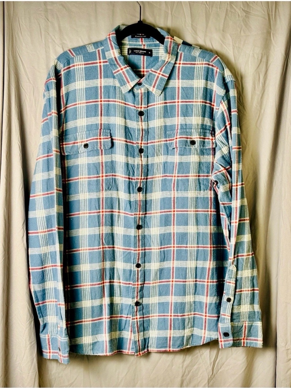 Lucky Brand Mens Button Up Shirt XL Blue Plaid Flannel Classic Fit NWOT